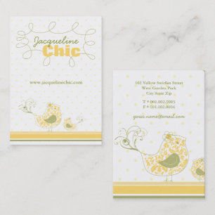 Carte De Visite Whimsical Jaune Maman Et Bébé Oiseau Damask Fils
