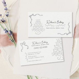 Carte De Visite Whimsical Main tiré Mariage Boulangerie de gâteau 