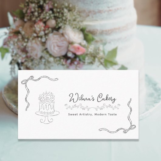 Carte De Visite Whimsical Main tiré Mariage Boulangerie de gâteau 