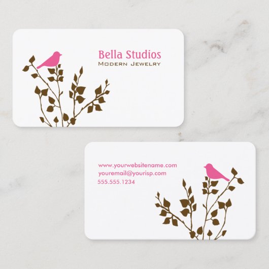 Carte De Visite Whimsical rose et Brown Bird Mignonne Nature (Devant / Derrière)