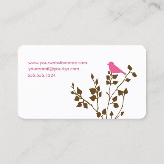 Carte De Visite Whimsical rose et Brown Bird Mignonne Nature (Dos)