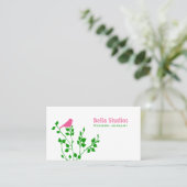 Carte De Visite Whimsical rose et vert mignon oiseau (Debout devant)