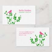 Carte De Visite Whimsical rose et vert mignon oiseau (Devant / Derrière)