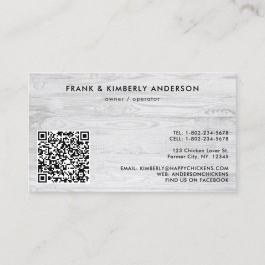 Carte De Visite Whimsical Rustic Farm Oeufs frais Poulet QR Code (Dos)