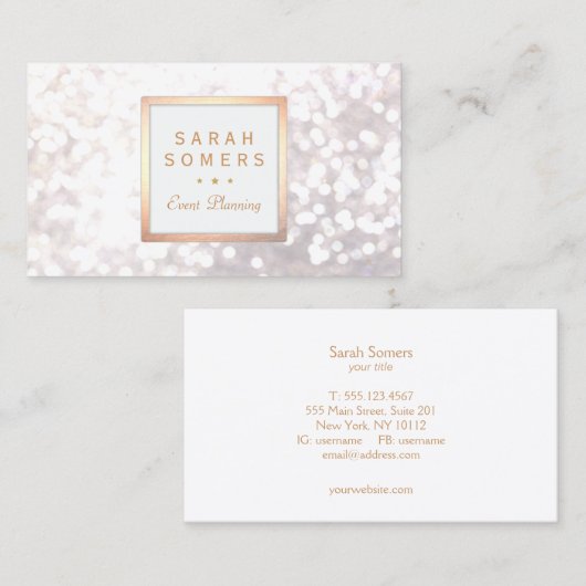 Carte De Visite Whimsical White Parties scintillant Bokeh Elegant  (Devant / Derrière)