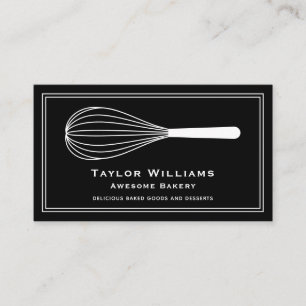 Carte De Visite Whisk Bakery Baker Bake Shop Café noir et blanc