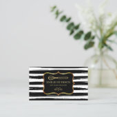 Carte De Visite Whisk d'or | Frame Abstrait noir blanc rayures (Debout devant)