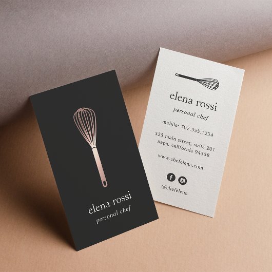 Carte De Visite Whisk d'or rose | Boulangerie de cuisine chef