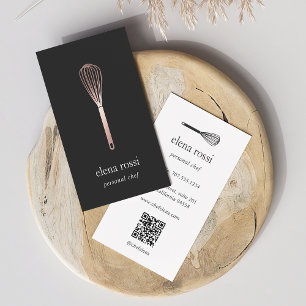 Carte De Visite Whisk d'or rose   Chef de cuisine Boulangerie QR C