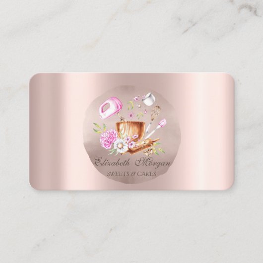 Carte De Visite Whisk Flowers Rose Gold Circle (Devant)