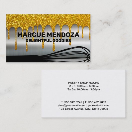 Carte De Visite Whisk | Parties scintillant d'or | Métallique (Devant / Derrière)