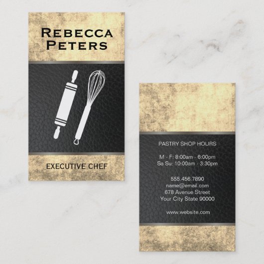 Carte De Visite Whisk Rolling Pin culinaire Master Lux Gold Textur (Devant / Derrière)