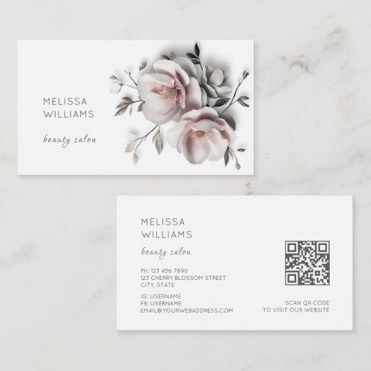 Carte De Visite White 3D Simple Flowers (Devant / Derrière)