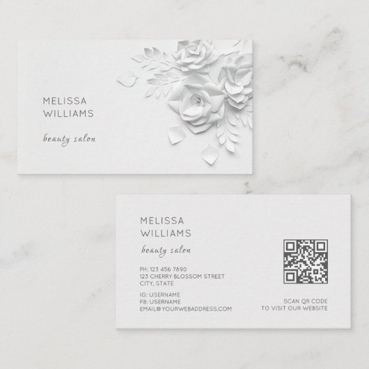 Carte De Visite White 3D Simple Flowers (Devant / Derrière)