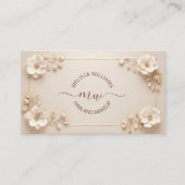 Carte De Visite White Beige 3D Flowers Initials (Devant)