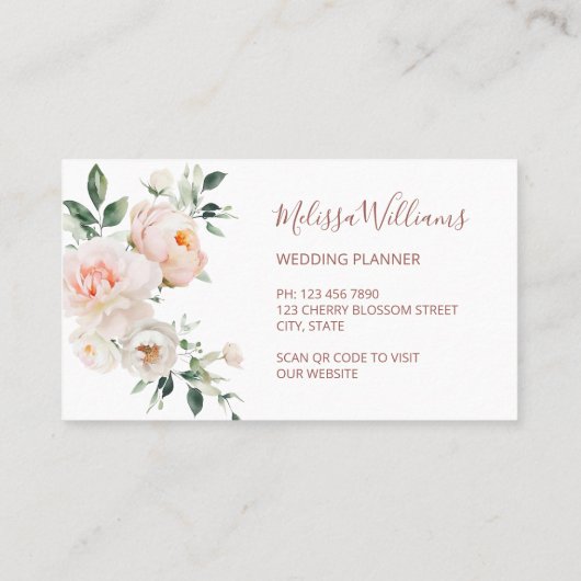 Carte De Visite White Blush Flowers Logo Initials (Dos)