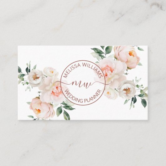 Carte De Visite White Blush Flowers Logo Initials (Devant)