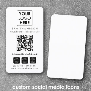 Carte De Visite White Connect with Us Social Media QR Code Logo