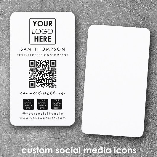 Carte De Visite White Connect with Us Social Media QR Code Logo