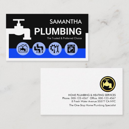 Carte De Visite White Faucet Blue Water Pipe Frame (Devant / Derrière)