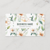 Carte De Visite White Floral Pattern Green Greenery QR Code (Devant)