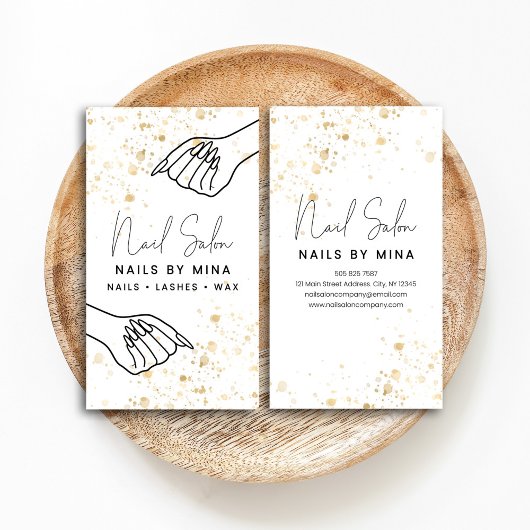 Carte De Visite White & Gold Specks Hand Nail Salon