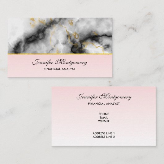 Carte De Visite White Gray Marble with Gold Ribbon (Devant / Derrière)