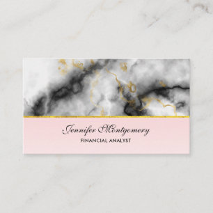 Carte De Visite White Gray Marble with Gold Ribbon
