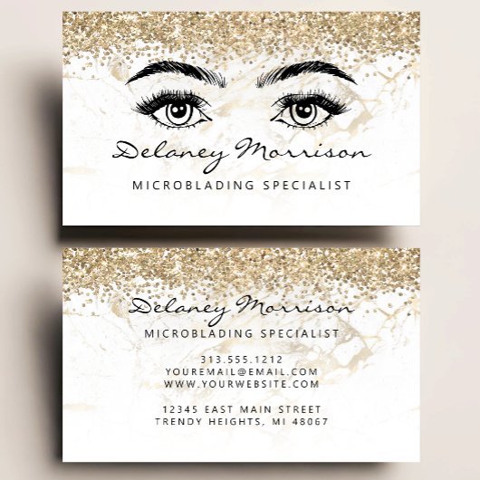 Carte De Visite White Marble Gold Glitter Eyes Microblading