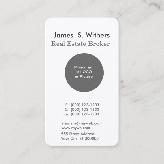 Carte De Visite White Modern Minimal Round Logo Professionnel (Devant)