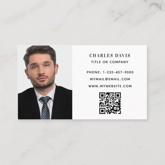 Carte De Visite White monogram, photo Qr code logo (Dos)
