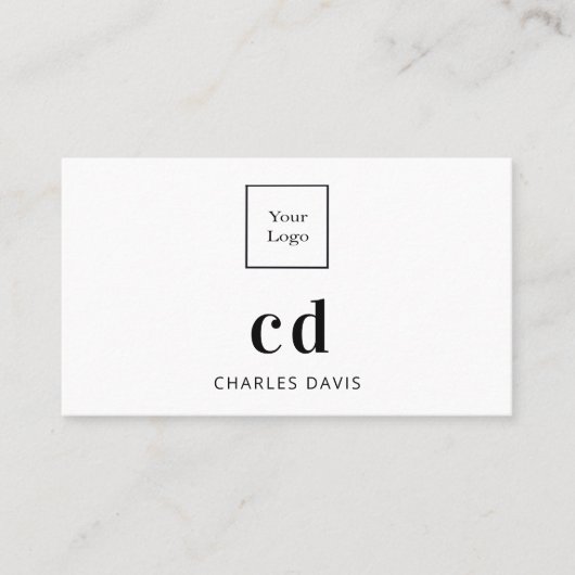 Carte De Visite White monogram, photo Qr code logo (Devant)