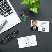 Carte De Visite White monogram, photo Qr code logo