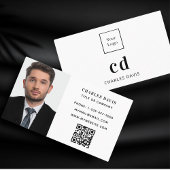 Carte De Visite White monogram, photo Qr code logo