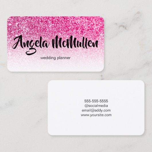 Carte De Visite White Ombre Hot Rose Parties scintillant Bokeh Pho (Devant / Derrière)