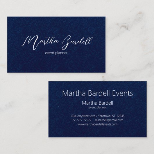Carte De Visite White on Black Signature Event Planner Adaptable (Devant / Derrière)
