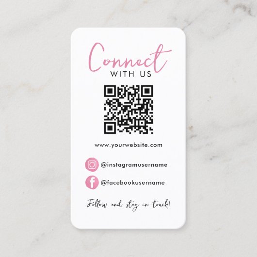 Carte De Visite White Pink Professional QR Code Connexion (Devant)