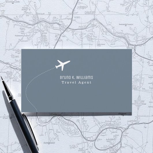Carte De Visite White Plane Blue Travel Agent