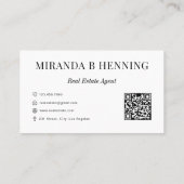 Carte De Visite White Professional Real Estate Agent Photo QR Code (Dos)