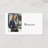 Carte De Visite White Professional Real Estate Agent Photo QR Code (Devant)