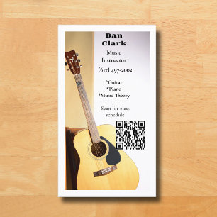 Carte De Visite White QR Code Music Enseignant Guitare acoustique