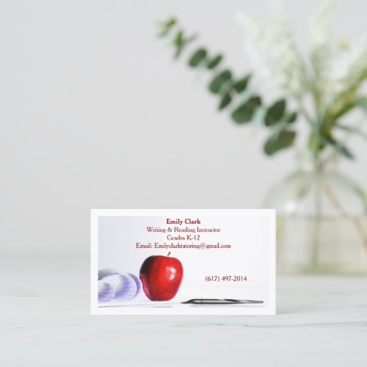 Carte De Visite White QR Code School Teacher  Red Apple   (Debout devant)