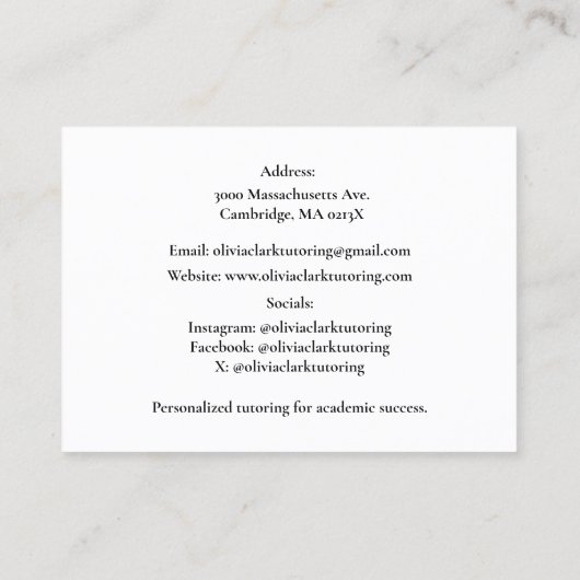 Carte De Visite White QR Code Tutor Teacher Globe & Book Classroom (Dos)