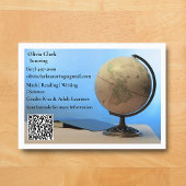 Carte De Visite White QR Code Tutor Teacher Globe & Book Classroom