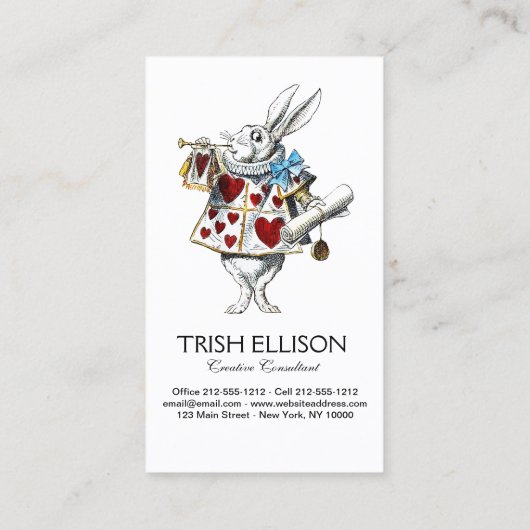 Carte De Visite White Rabbit Alice Wonderland Hearts (Dos)