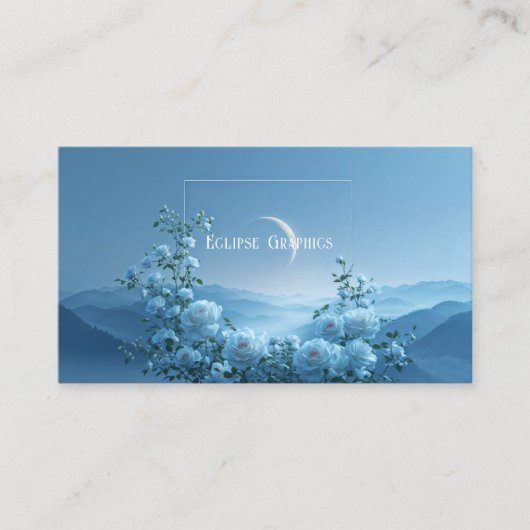 Carte De Visite White Rose and Misty Blue Mountain Crescent Moon (Devant)