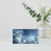 Carte De Visite White Rose Floral and Dark Blue Cosmic Swirl (Debout devant)