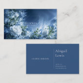 Carte De Visite White Rose Floral and Dark Blue Cosmic Swirl (Devant / Derrière)