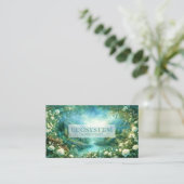 Carte De Visite White Rose Floral and Glowing Green River Valley (Debout devant)