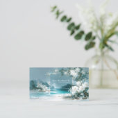 Carte De Visite White Rose Floral and Turquoise Coastal Moon Frame (Debout devant)